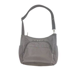 Travelon Classic Anti-Theft Crossbody Bucket Bag Gray Polyester